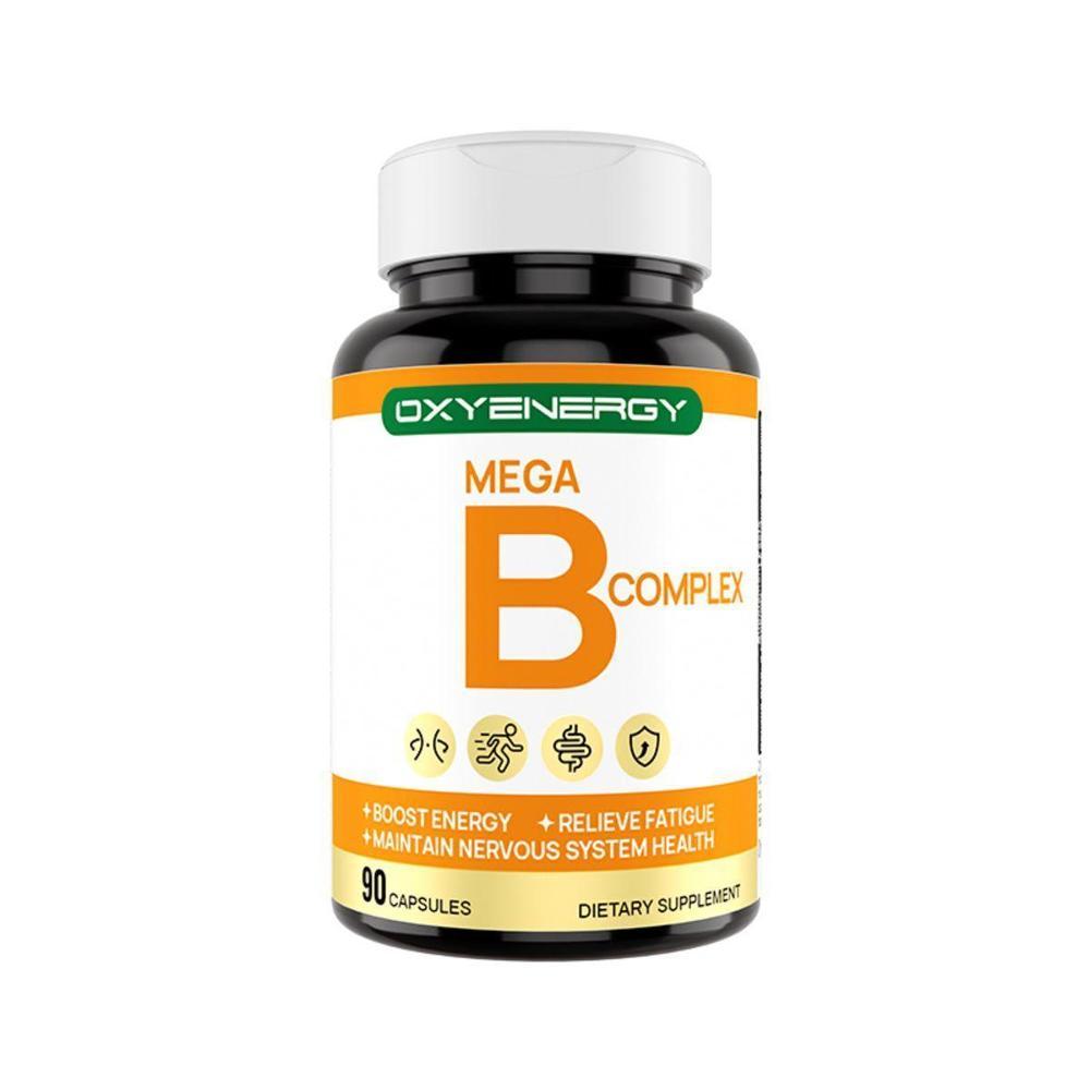Oxyenergy Vitamin Mega B Complex Supplement For Healthcare,Energy And Dietary Needs,8 Classic B Vitamins 90 Capsules Bottle