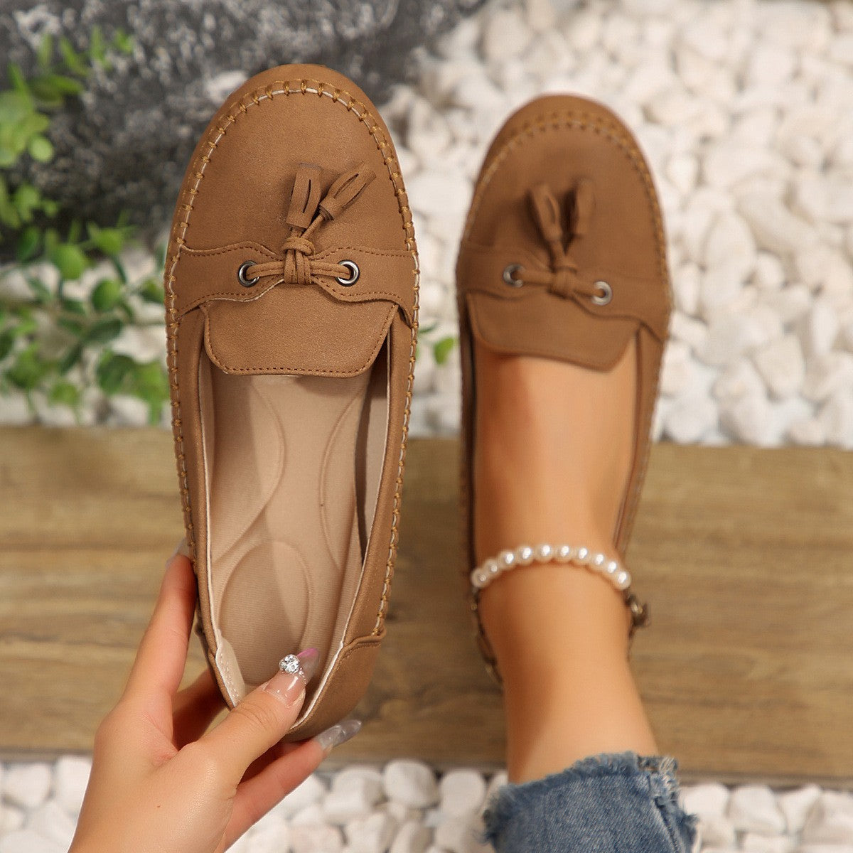 Women's Round Head Loafers Fashion Non-slip Soft Comfortable Flats Shoes - Zalixer