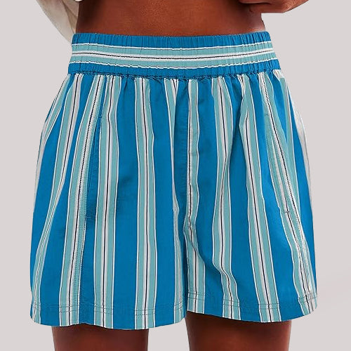 Y2K Stripe Print Shorts Summer Fashion Elastic Beach Pants With Pockets Womens Clothing - Zalixer