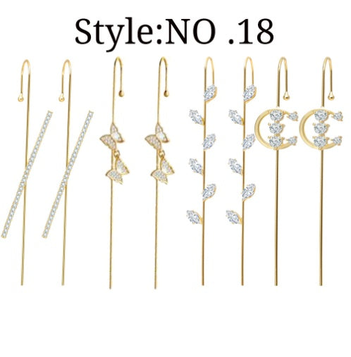 Zircon Earrings Slash Lightning Piercing Stud