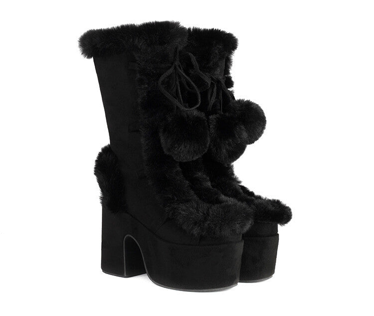 Womens Fashion Mid-Cut Furry Boots - Zalixer
