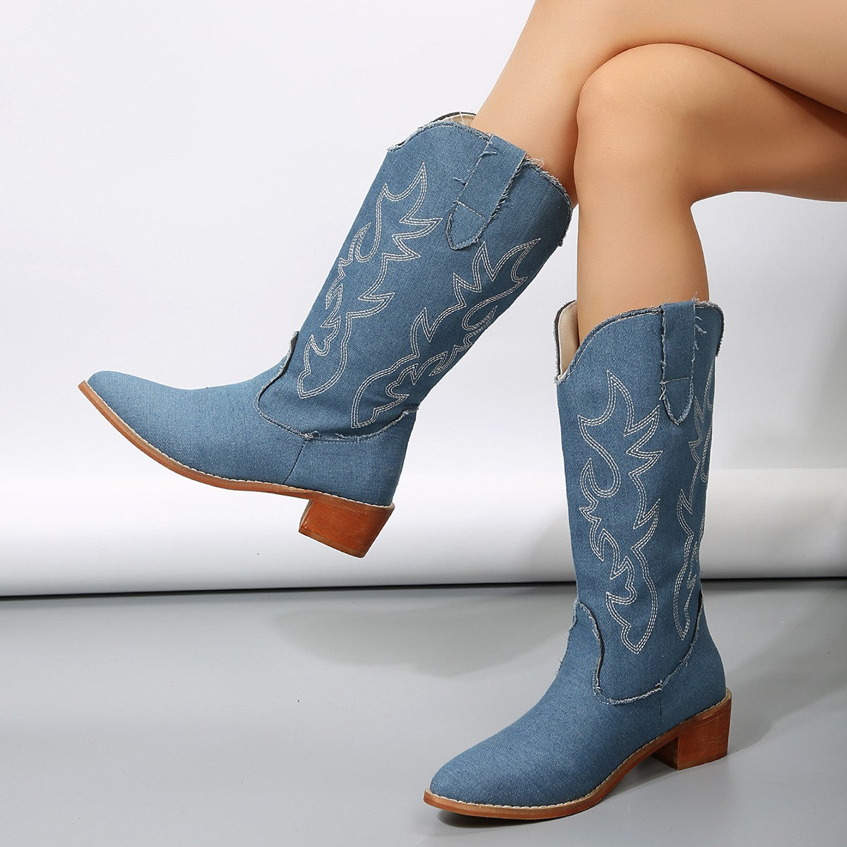 Womens Plus-Size Mid-Calf Western Boots - Zalixer