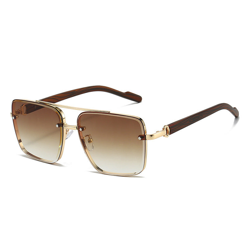 Men's Double Beam Imitation Wood Grain Leg Fashionable Sunglasses