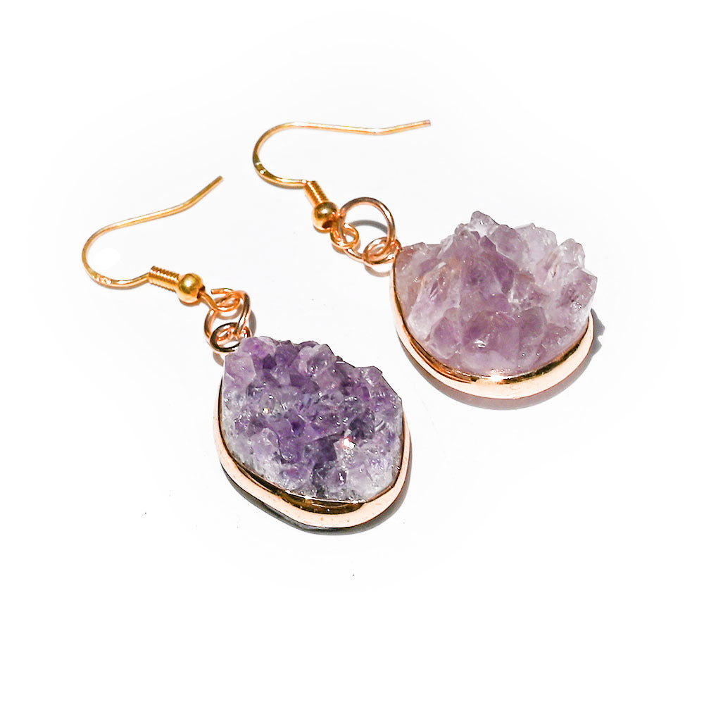 Womens Earrings With Natural Crystal And Agate Geode Pendants From Europe And The US - Zalixer