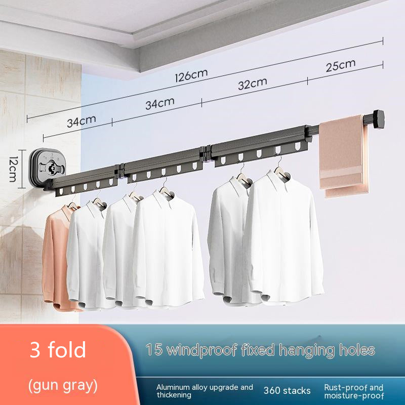 Suction Cup Folding Clothes Hanger Indoor Home Balcony Aluminum Retractable Drying Rack