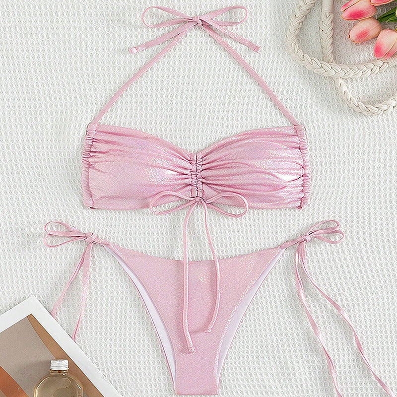 Bikini Drawstring Strap Swimsuit Reflective Women - Zalixer