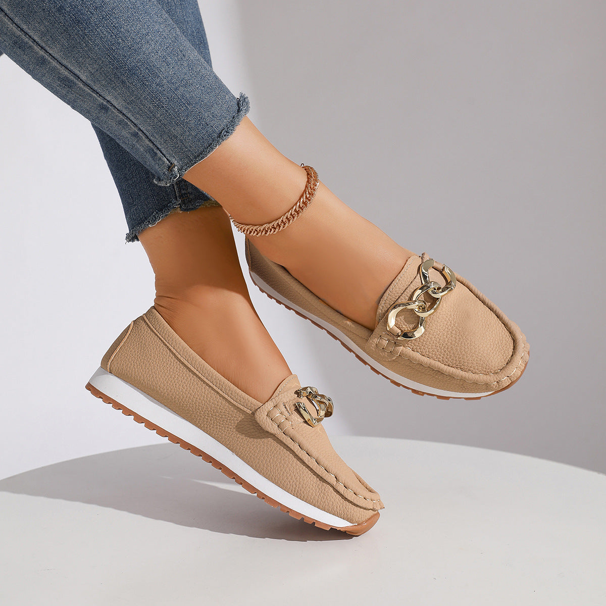 Chains Flats Womens Fashion Casual Comfortable Slip-on Shoes Loafers Spring Summer Fall - Zalixer