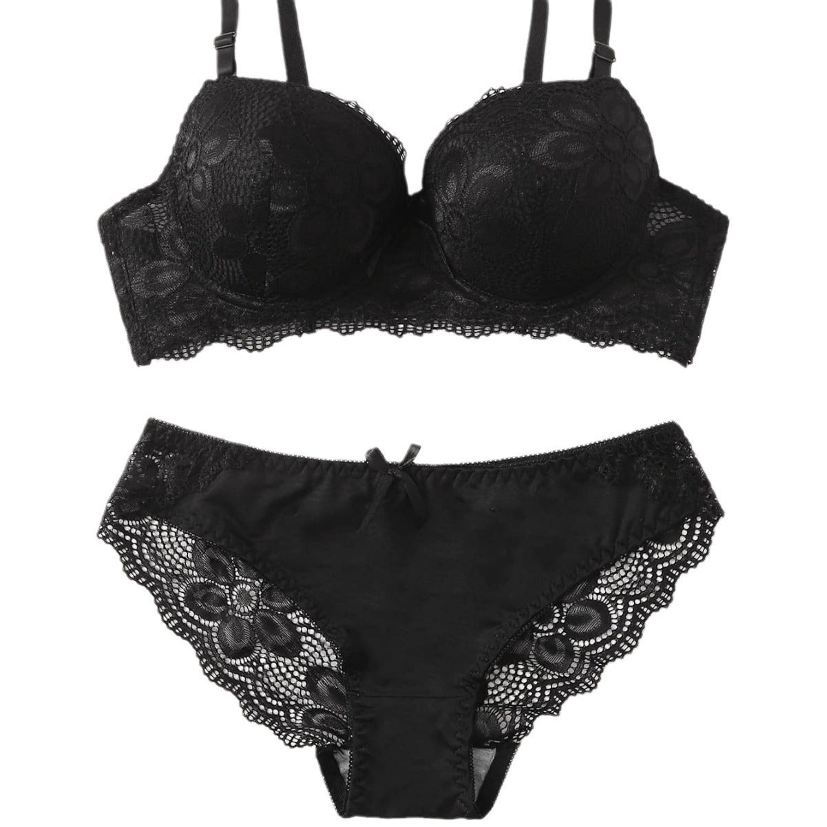 Lace Lingerie Panties Set Push Up Bra Briefs With Steel Ring - Zalixer