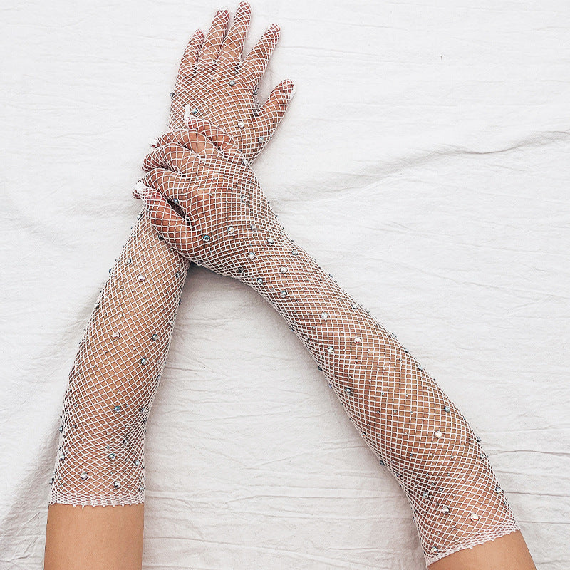 Fishing Net Hot Drill Finger Lace Gloves Clothing Accessories - Zalixer