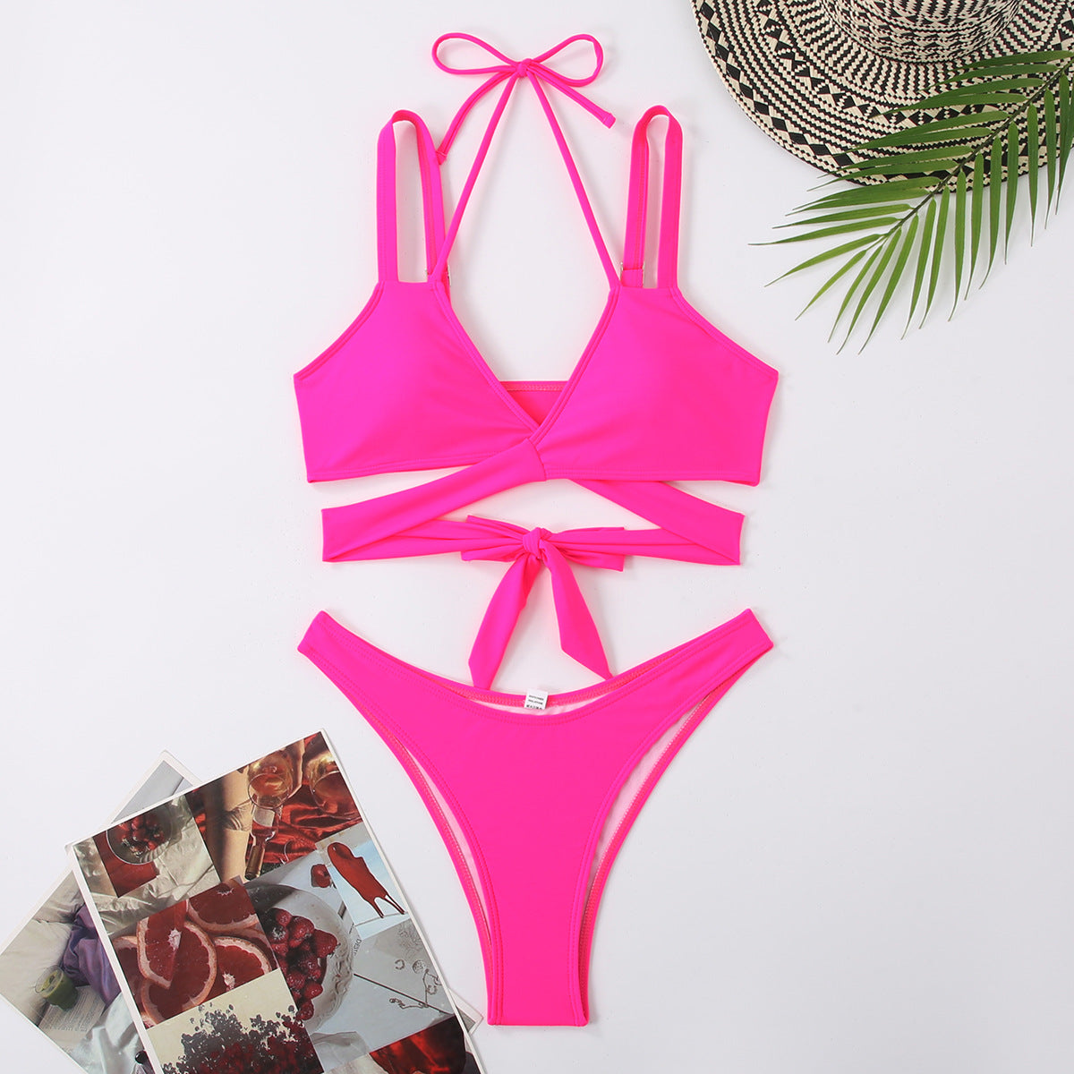 Solid Color Strap Beach Bikini Swimsuit - Zalixer