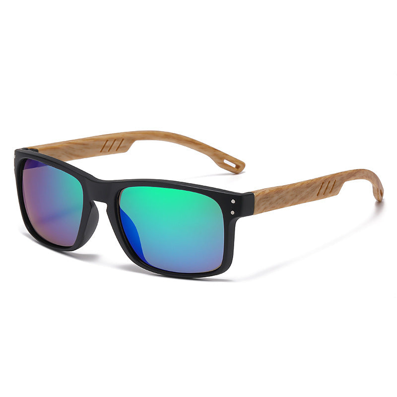 Retro Wood Grain Leg Sunglasses Square Spectacle Foot Color Film Men's Sunglasses - Zalixer