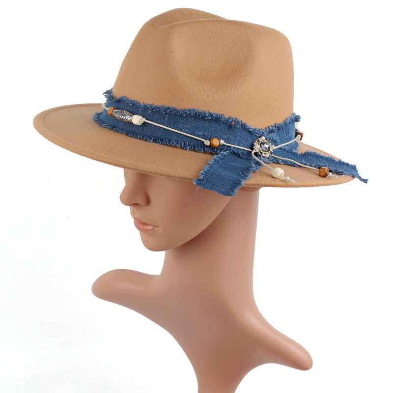 Women's Denim Blue Cloth Scarf Hat Woolen Hat - Zalixer