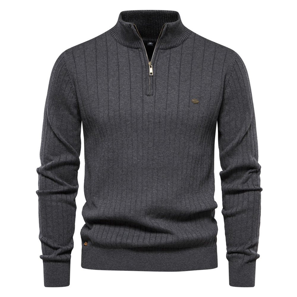 Half-zipper Pullover Sweater Men's Fashion Casual Stand Collar Long-sleeved Knitted Tops Fall Winter Clothing - Zalixer