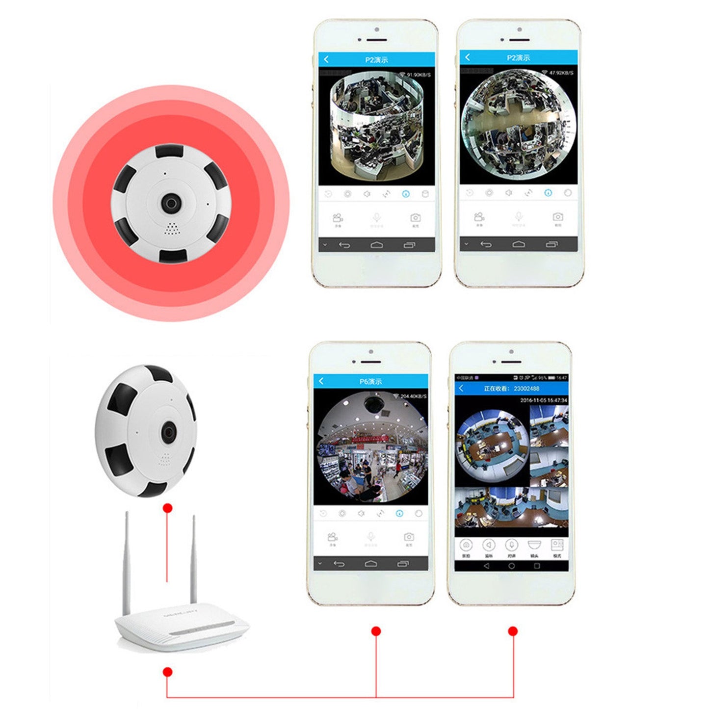 Panoramic Camera 360 Degree VR Fisheye HD Night Vision Mobile Phone Remote Wireless