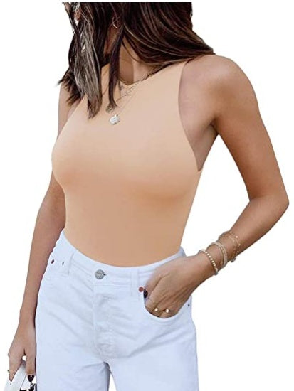 ReoRia Womens Sexy Sleeveless Racer Back Halter Neck Bodysuit Tank Tops - Zalixer