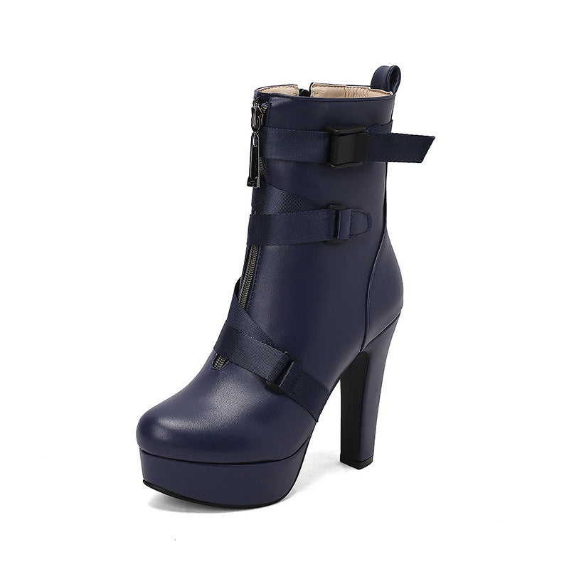 New Womens Mid-calf Boots With Thick Soles And Chunky Heels - Zalixer