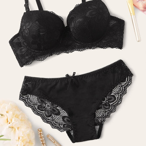 Lace Lingerie Panties Set Push Up Bra Briefs With Steel Ring - Zalixer