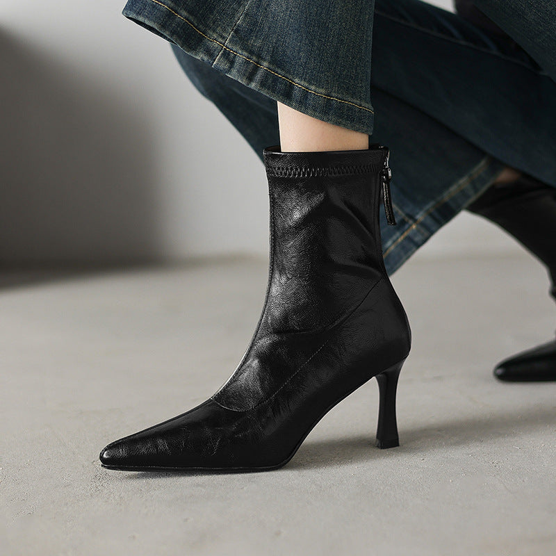 Womens Stylish Chic Ankle Boots With Zippers - Zalixer
