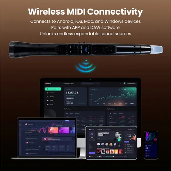 Portable Wireless MIDI Electronic Saxophone - 100 Tones, 3W Hi-Fi Speaker, 12hrs Playtime, 0.7lbs (Black ABS) - Zalixer
