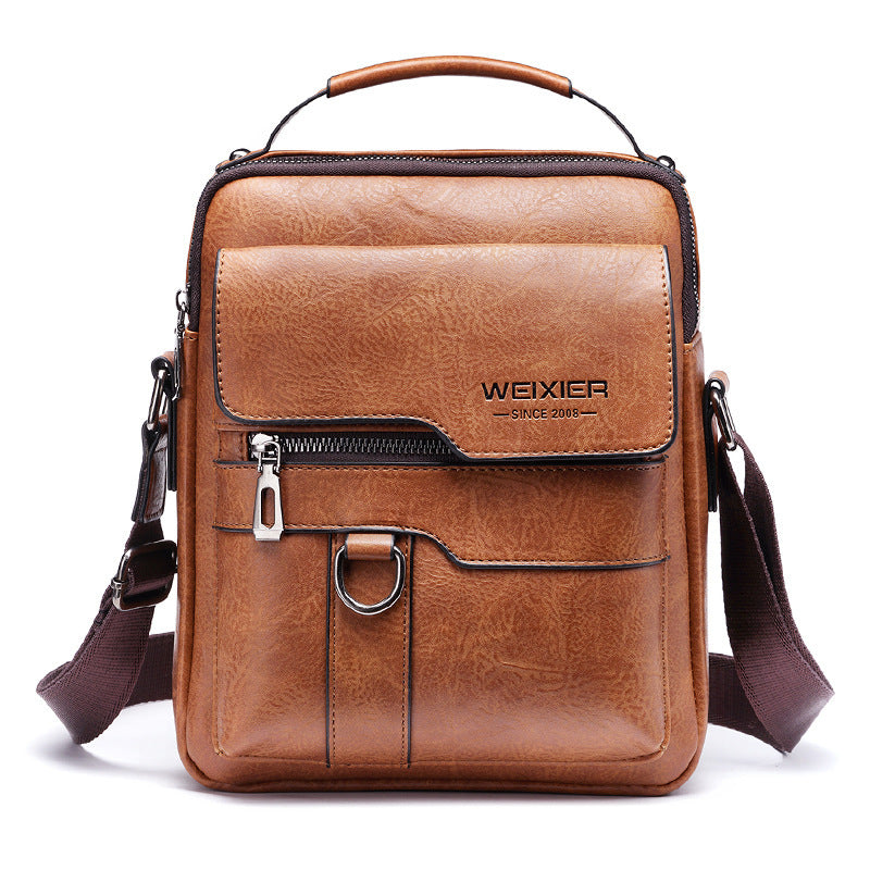 Popular Men's Messenger Bag One Shoulder Retro Business Backpack PU Leather Flaps Crossbody Bags Business Flap Male Solid Travel Bag - Zalixer