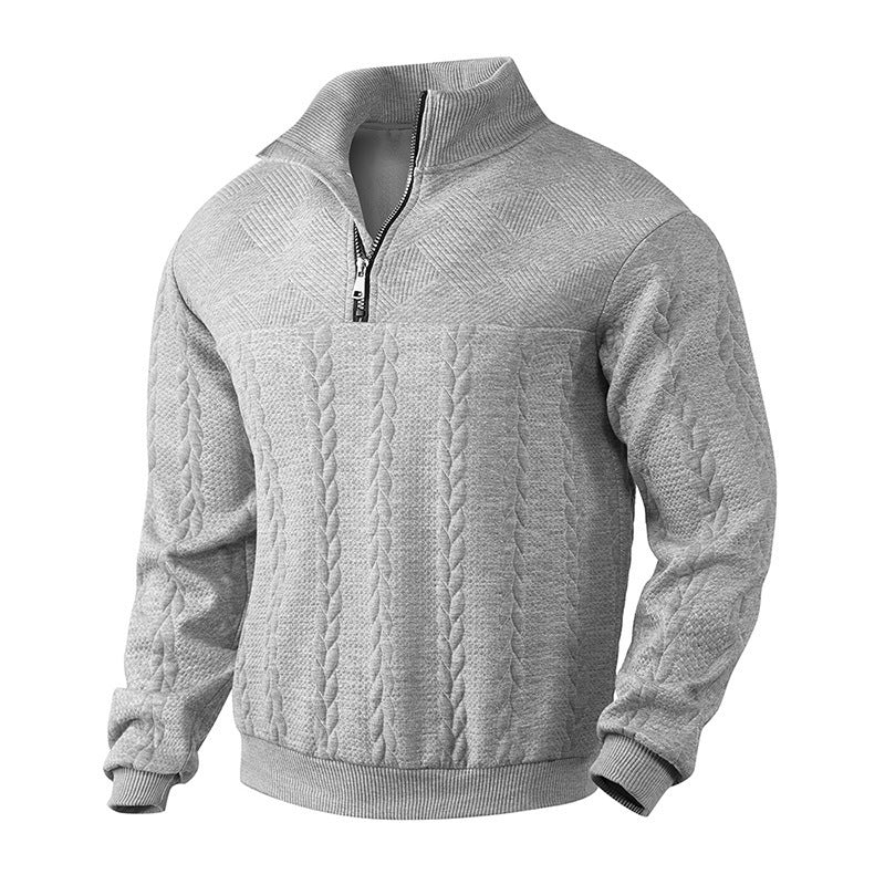 Men's Jacquard Fall Winter Long-sleeved Warm Pullover Hoodies Quarter-Zip Design Fashion Tops