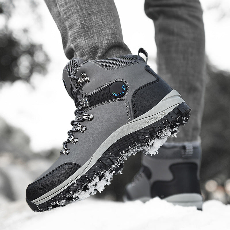 Winter Snow Boots Men Warm Plush Ankle Boots Hiking Lace-up Shoes - Zalixer