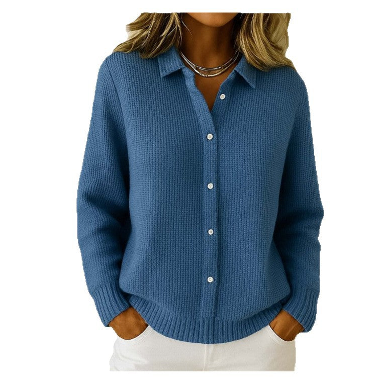 Casual Fashion Button Knitted Lapel Sweater For Women Long Sleeve Knitted Sweaters Tops Winter Jumper - Zalixer
