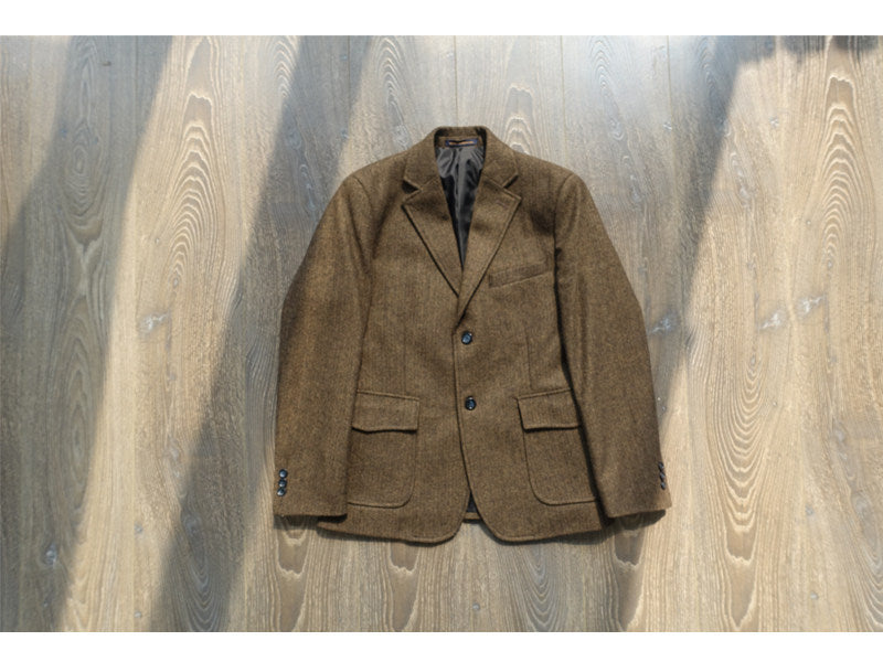 American-style Vintage Herringbone Tweed Heavyweight Wool Work Jacket