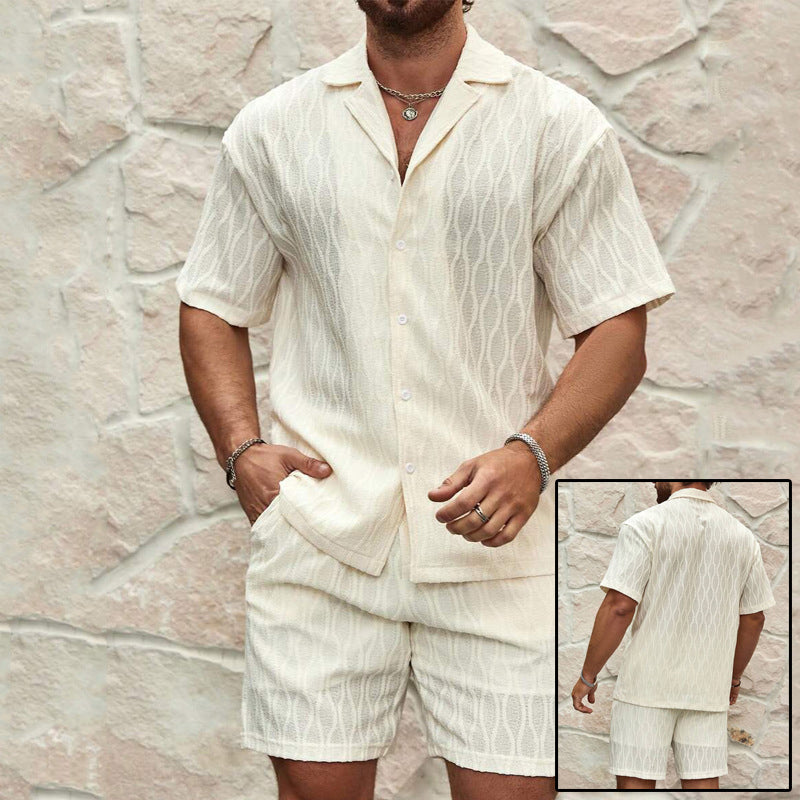 Men Tracksuits Summer Fashion Solid Loose Casual Two Pieces Lapel Button Shirt Shorts Beach Holiday All-match Outfits