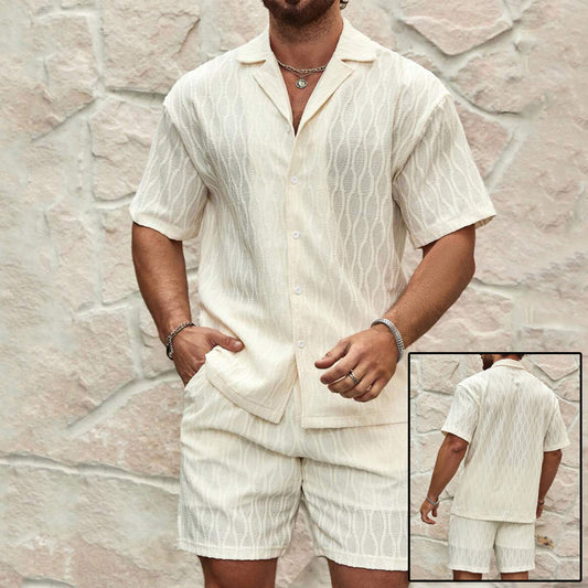 Men Tracksuits Summer Fashion Solid Loose Casual Two Pieces Lapel Button Shirt Shorts Beach Holiday All-match Outfits - Zalixer