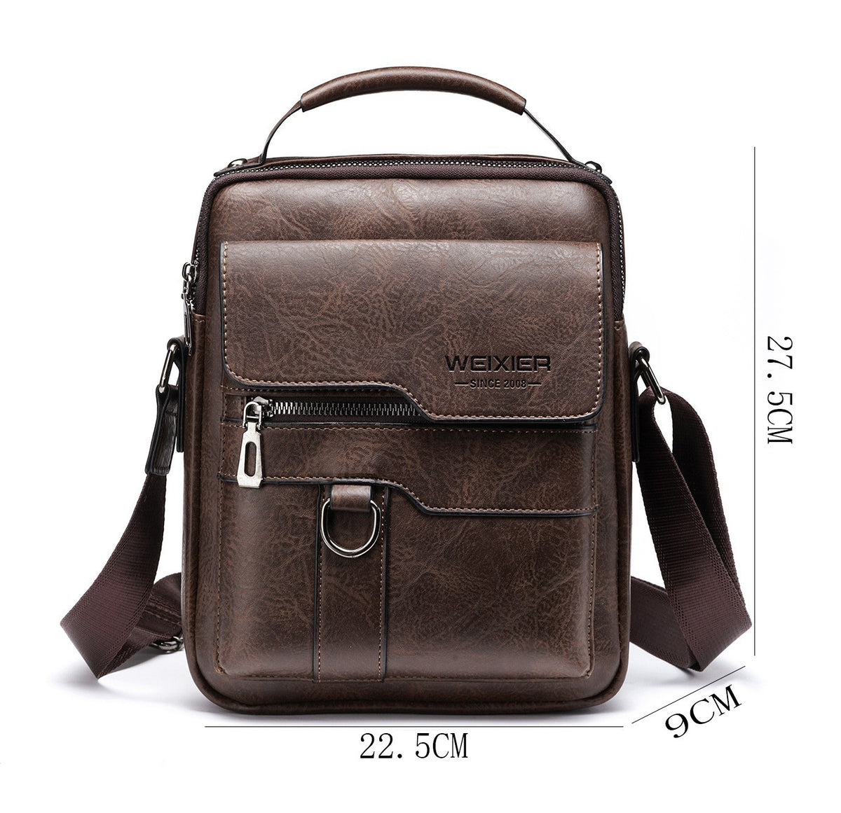 Popular Men's Messenger Bag One Shoulder Retro Business Backpack PU Leather Flaps Crossbody Bags Business Flap Male Solid Travel Bag - Zalixer