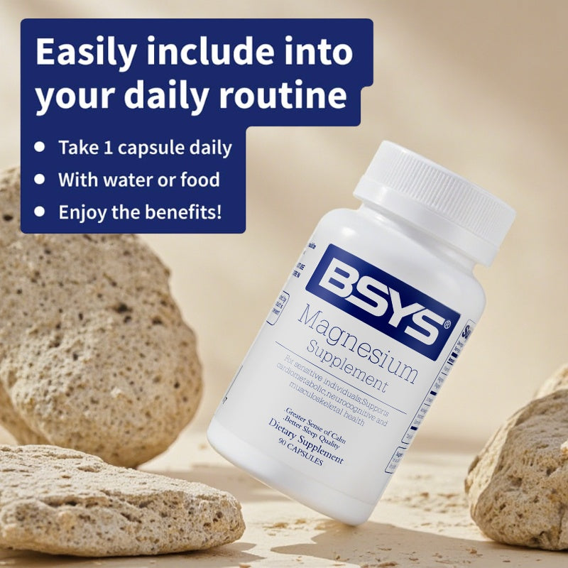 BSYS Magnesium Supplements Sleep & Anxiety Relief Aid Muscle Relaxation Support Heart Health & Blood Sugar Balance Formula Cognitive Function Enhancement Nighttime Wellness Supplement