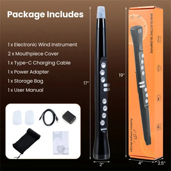 Portable Wireless MIDI Electronic Saxophone - 100 Tones, 3W Hi-Fi Speaker, 12hrs Playtime, 0.7lbs (Black ABS) - Zalixer