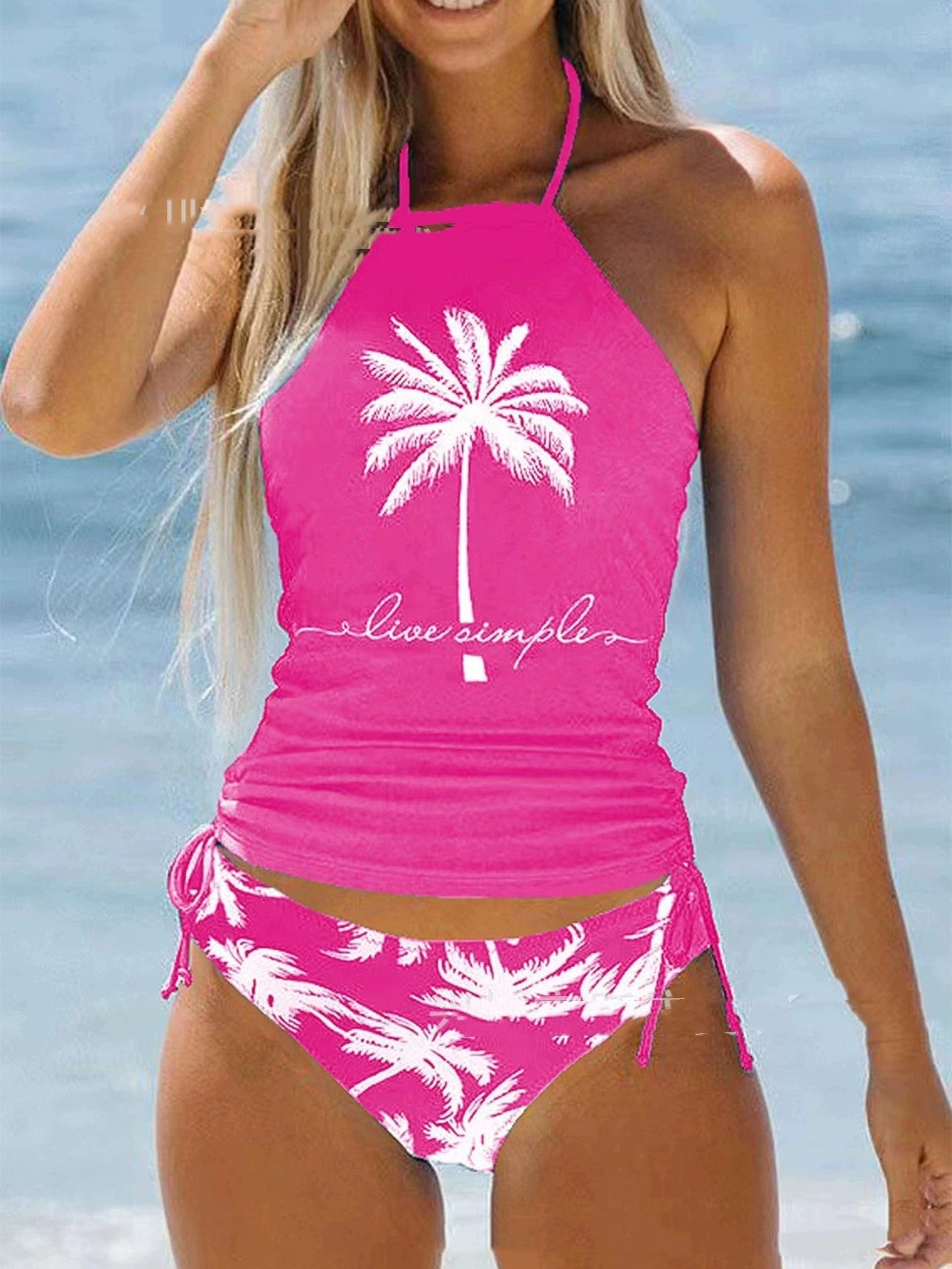 Coconut Tree Printed Conservative Women's Split Multi-color Swimsuit - Zalixer