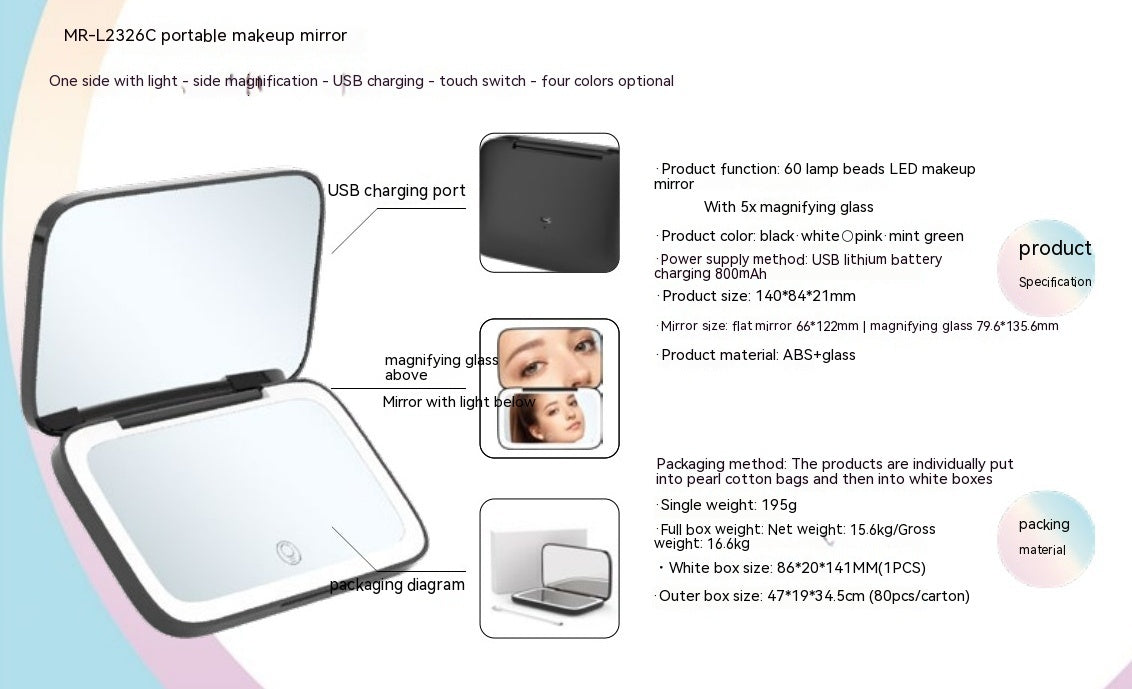 Portable Led Make-up Mirror Luminous Mirror Double-sided With Light Led Make-up Mirror With Light - Zalixer