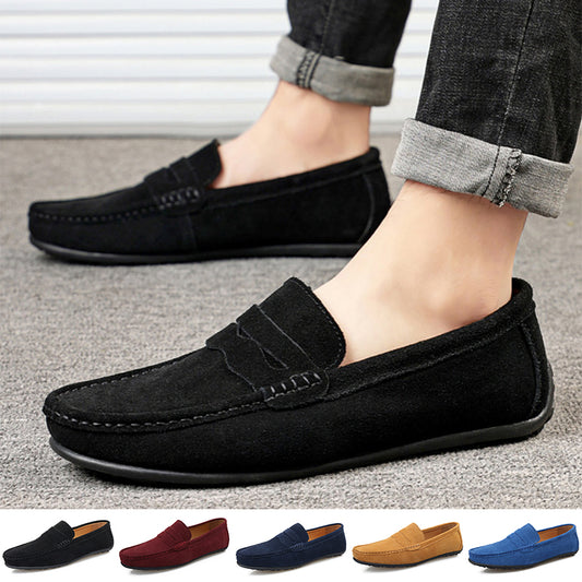 Men's Solid Color Suede Loafers Breathable Comfort Slip-on Flat Shoes - Zalixer