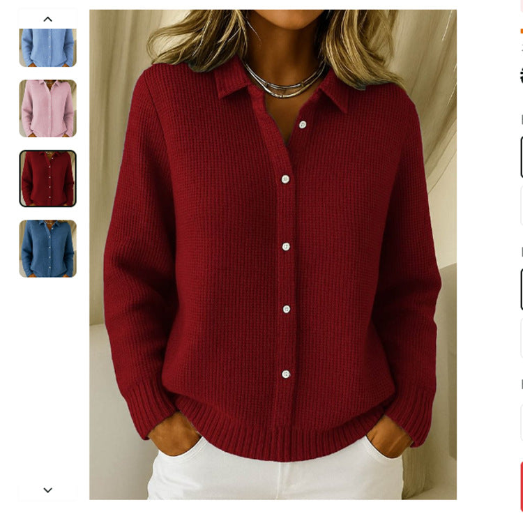 Casual Fashion Button Knitted Lapel Sweater For Women Long Sleeve Knitted Sweaters Tops Winter Jumper - Zalixer