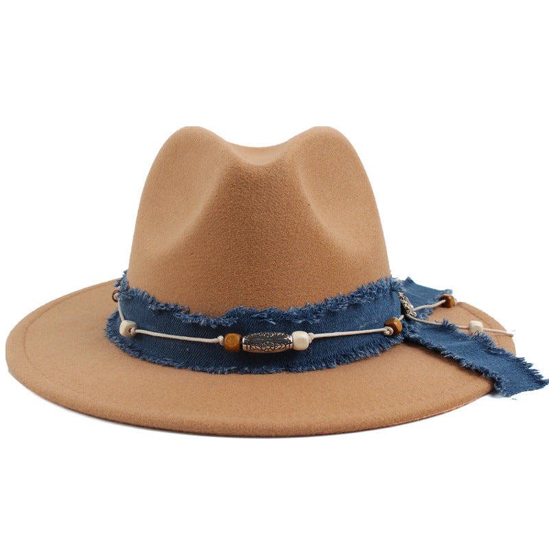 Women's Denim Blue Cloth Scarf Hat Woolen Hat - Zalixer