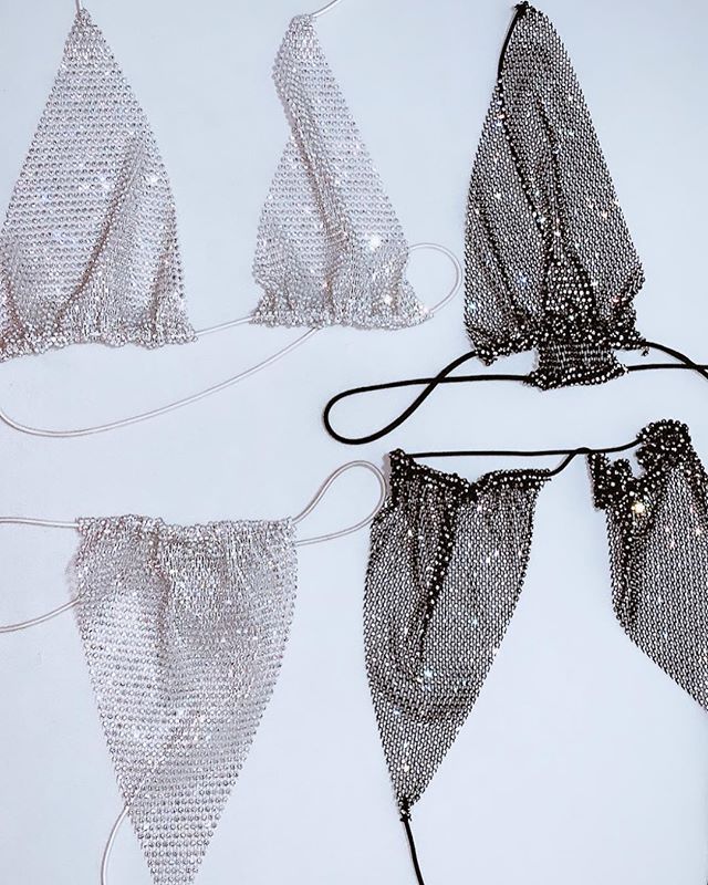 Beach Rhinestone Mesh Bikini Set - Zalixer