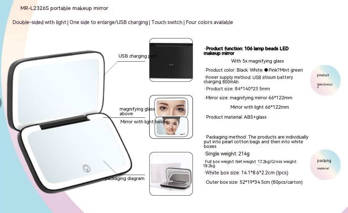 Portable Led Make-up Mirror Luminous Mirror Double-sided With Light Led Make-up Mirror With Light - Zalixer