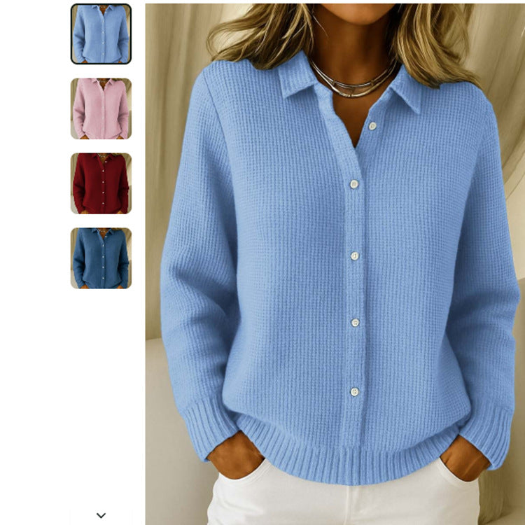 Casual Fashion Button Knitted Lapel Sweater For Women Long Sleeve Knitted Sweaters Tops Winter Jumper - Zalixer