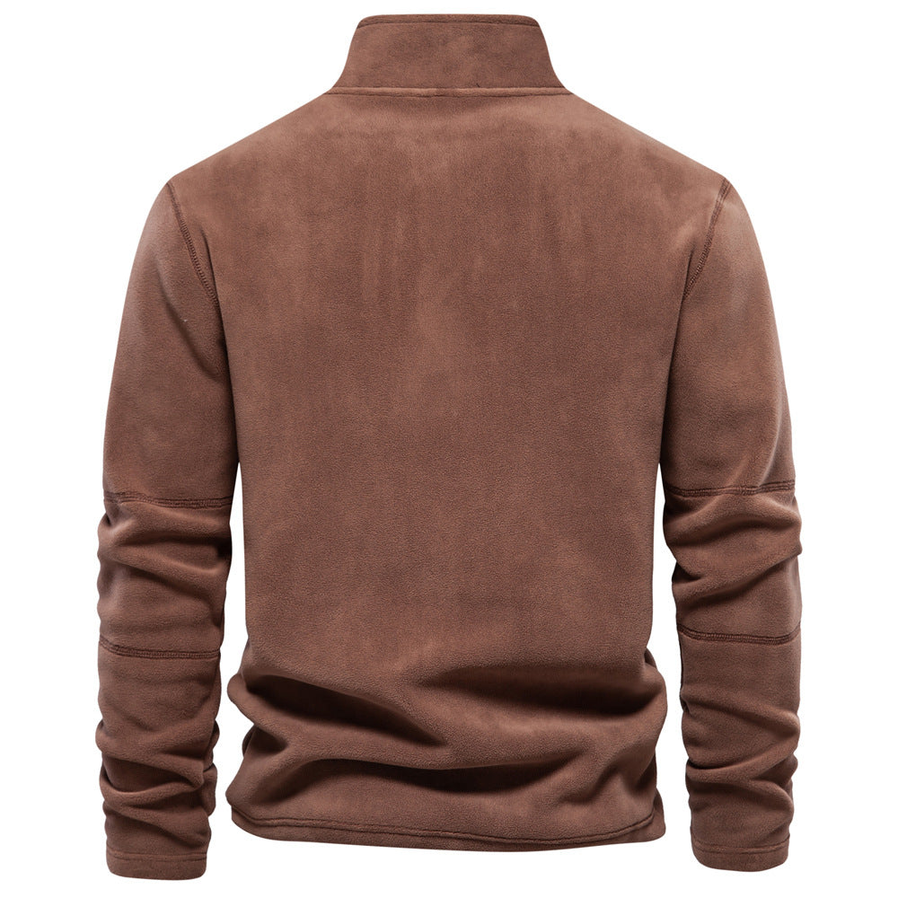 Fashion Personality Stand-collar Zippered Sweatshirt With Fleece Winter Casual Pullover Top Men's Clothing - Zalixer