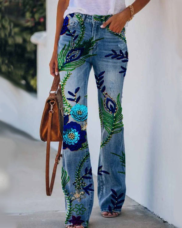 Womens Casual 3D patterned Jeans - Zalixer