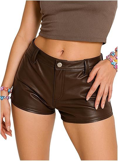 Faux Leather Micro Shorts For Women's Sexy Shorts - Zalixer