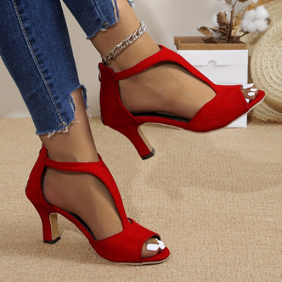 Women's High Heeled Fish Mouth Sandals with Zipper Closure - Summer Dressy Open Toe Footwear - Zalixer
