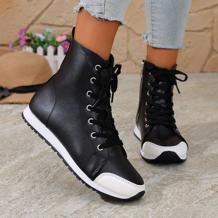 Womens Stylish Side-zip Flat Ankle Boots - Zalixer