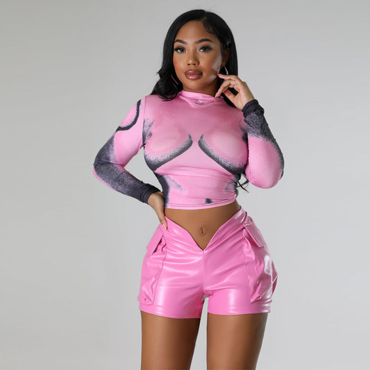 Ladies New PU Leather Shorts - Zalixer
