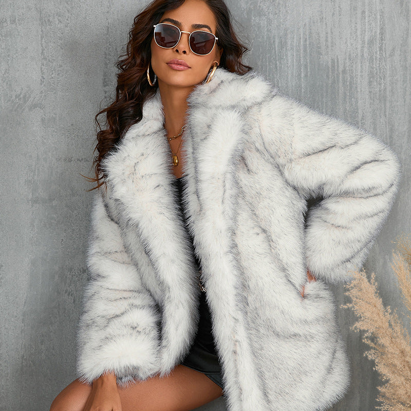 Winter Coat Warm Lapel Long Fluffy Faux Fur Coat Women Loose Long Sleeve Jacket Outerwear Clothing - Zalixer