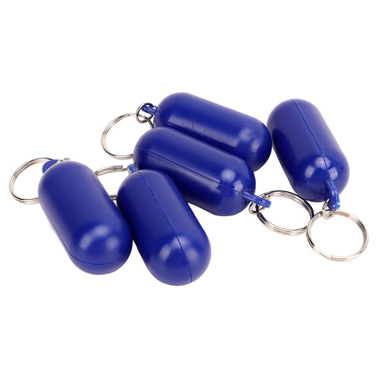5Pcs Plastic Floating Keychain Pill Shape Float Key Ring for Boating Fishing Kayak Surfing Sailing Outdoor Sports Dark Blue
