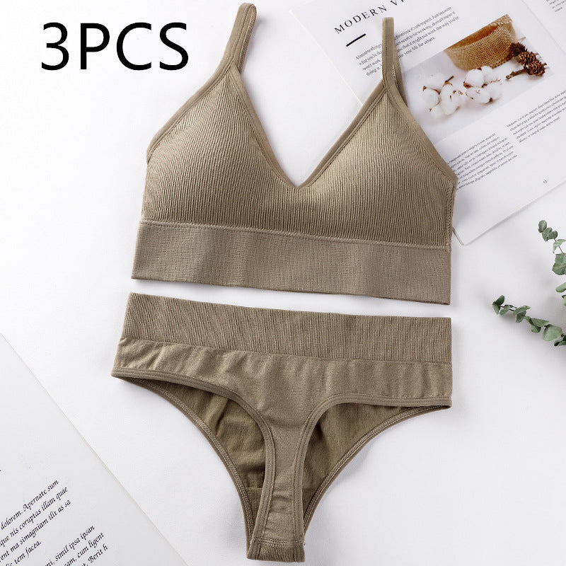 Women's Thin French Style No Steel Ring Panties And Bra Set - Zalixer